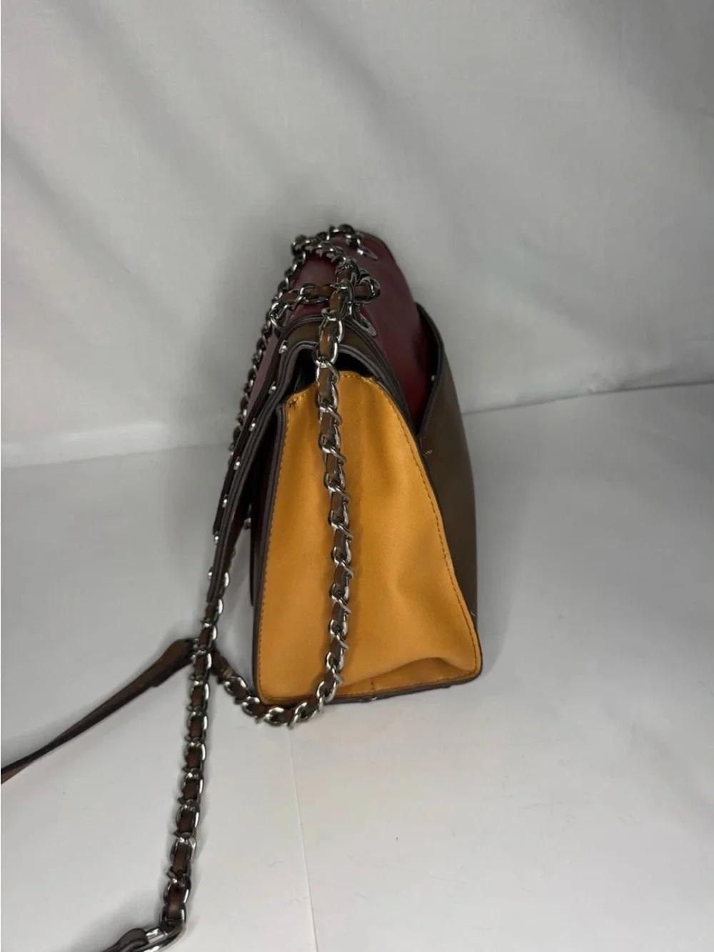 BCBG Colorblock Studded Shoulder Bag in Red, Brown & Pink